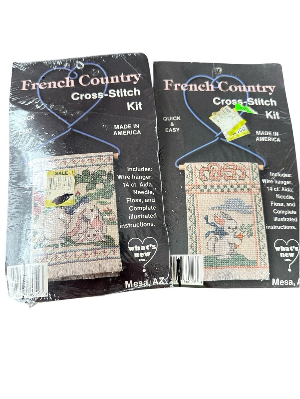 French Country Cross Stitch Kits Rabbits Hangers Included